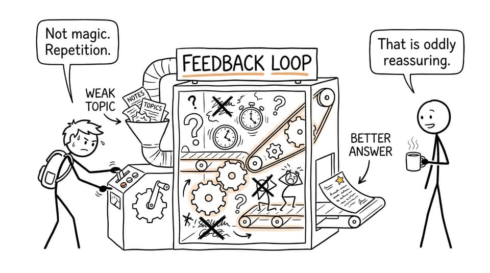 An IB student uses a feedback loop rather than hoping for revision magic