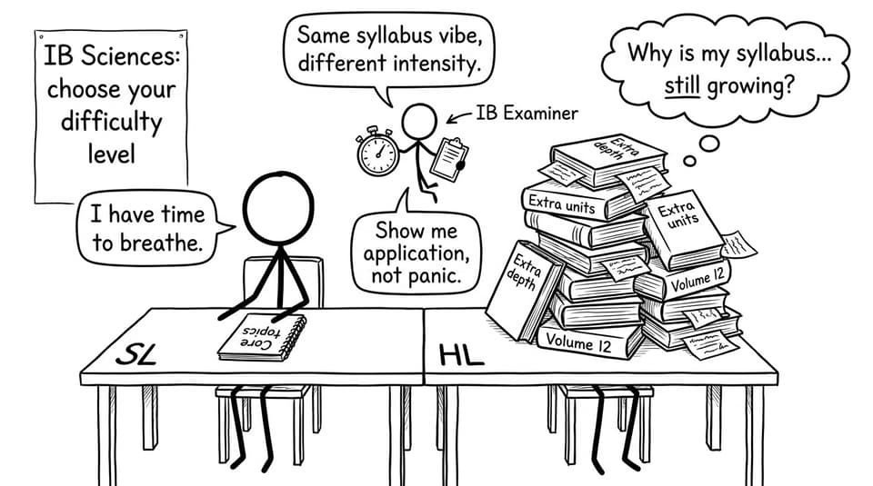 Two students comparing SL vs HL workload