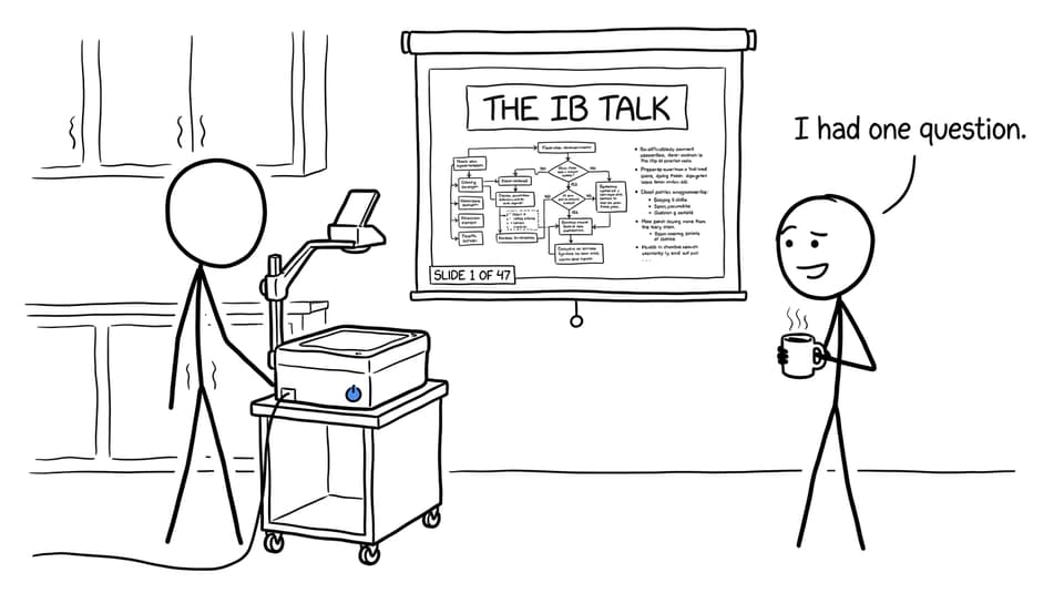 A teenager discovers that a simple IB conversation has become a 47-slide family presentation