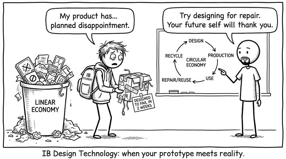 IB Design Technology circular economy comic: planned disappointment
