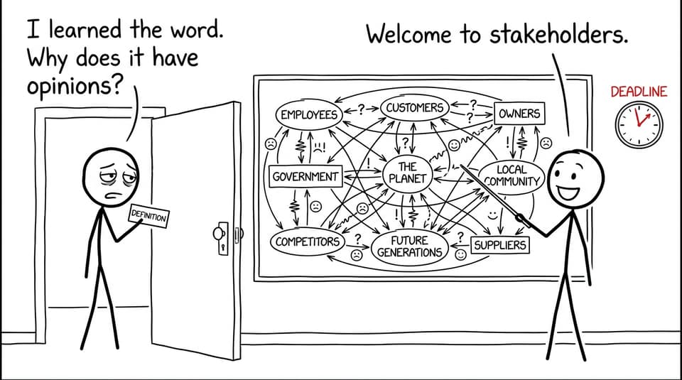 A student discovers that stakeholders make simple definitions complicated