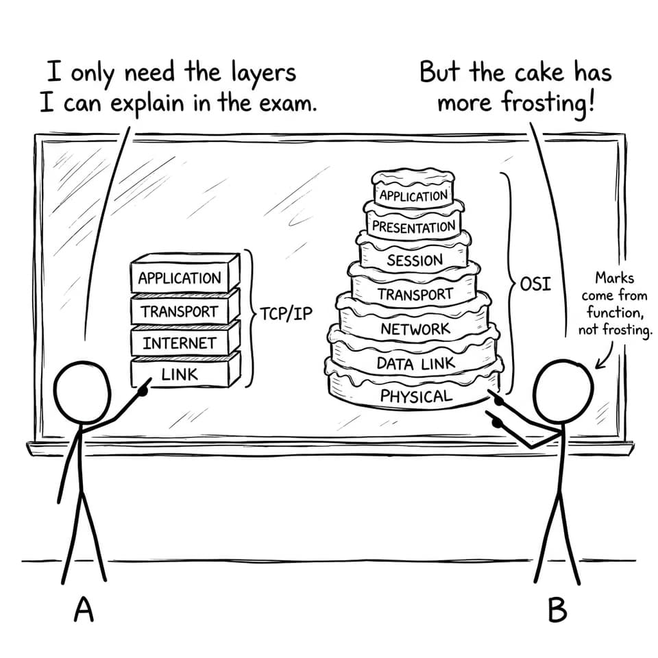 TCP/IP vs OSI cake joke