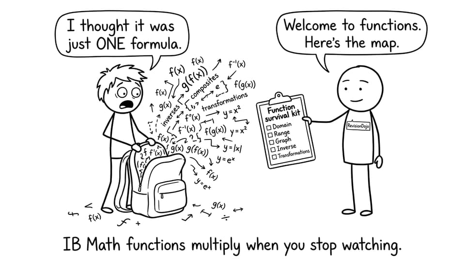 A backpack exploding with function symbols comic