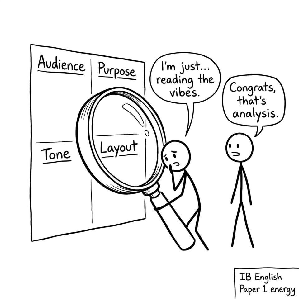 A magnifying glass over “Purpose, Audience, Tone, Layout”