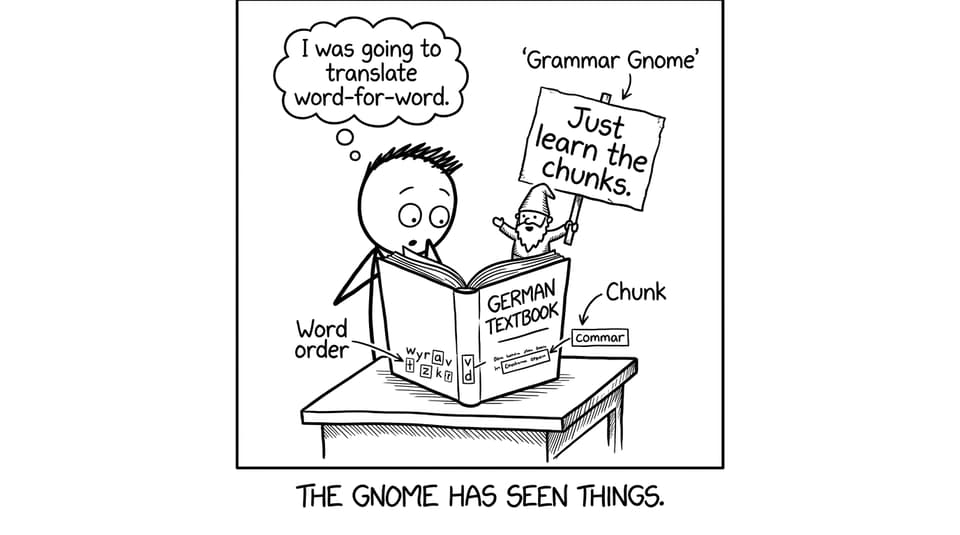 A tiny grammar gnome warns against word-for-word translation