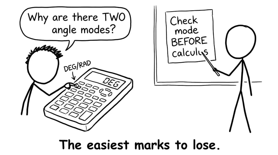 A student discovers angle modes on a calculator