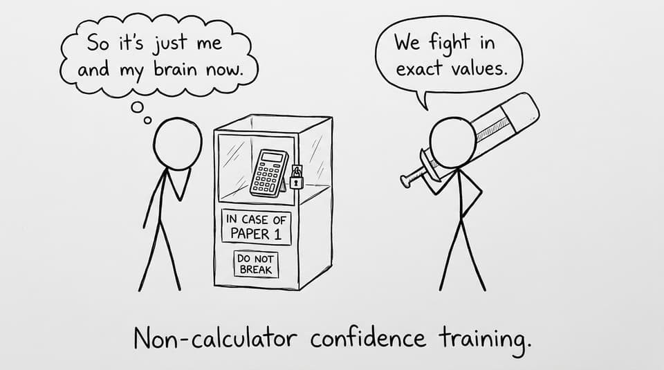 Student stares at calculator locked for Paper 1
