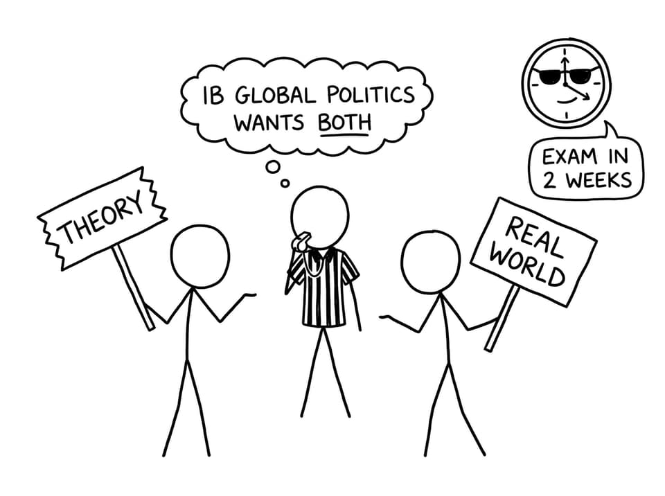 A debate referee reminding everyone the course wants theory and reality