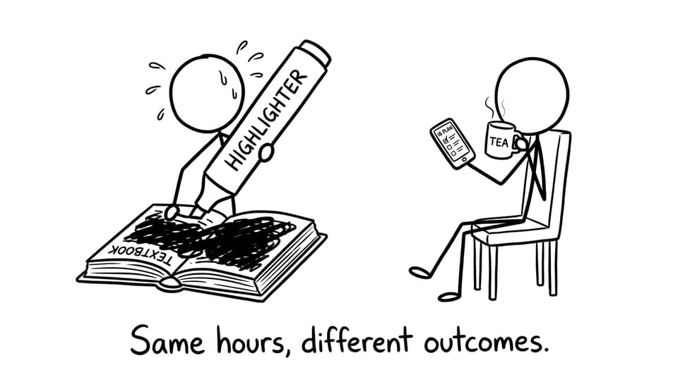 Two students: one highlights everything, one follows an IB plan