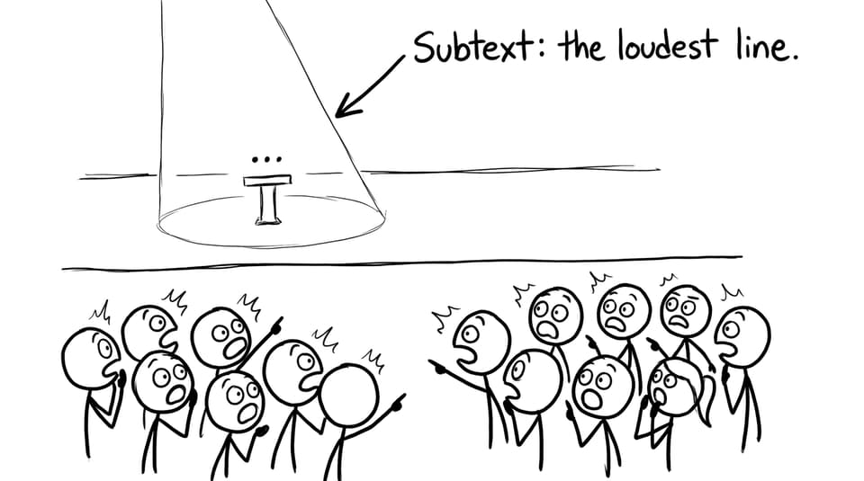 Subtext pause under a spotlight