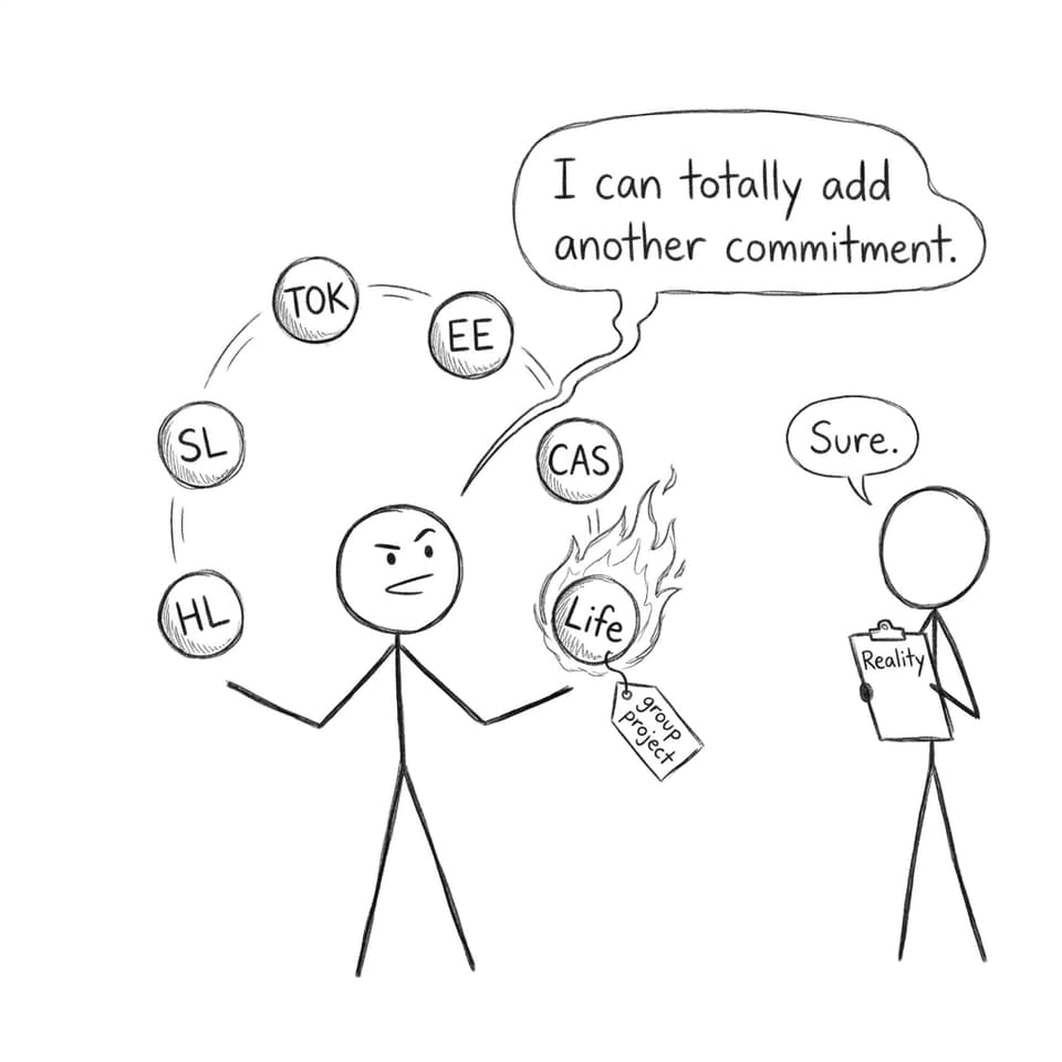 A student juggling IB components