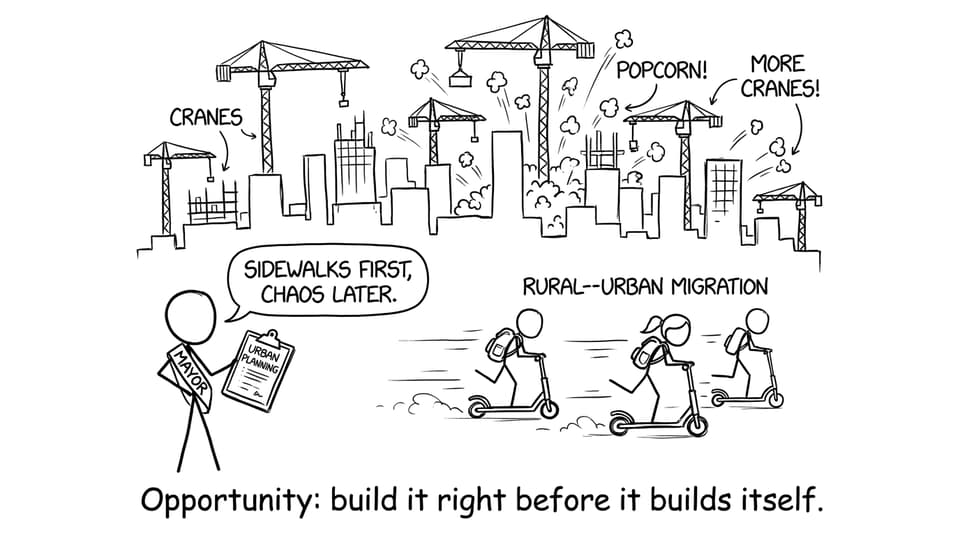 XKCD-style comic: urban planning vs chaos