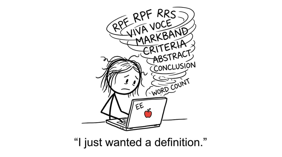 A tornado of EE glossary terms bursts from a laptop