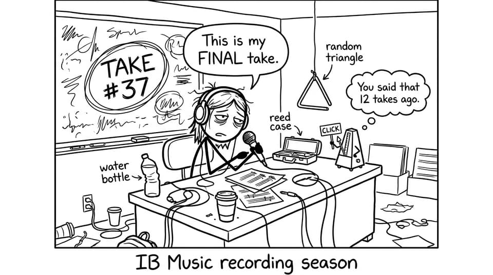 A student recording take #37 for IB Music