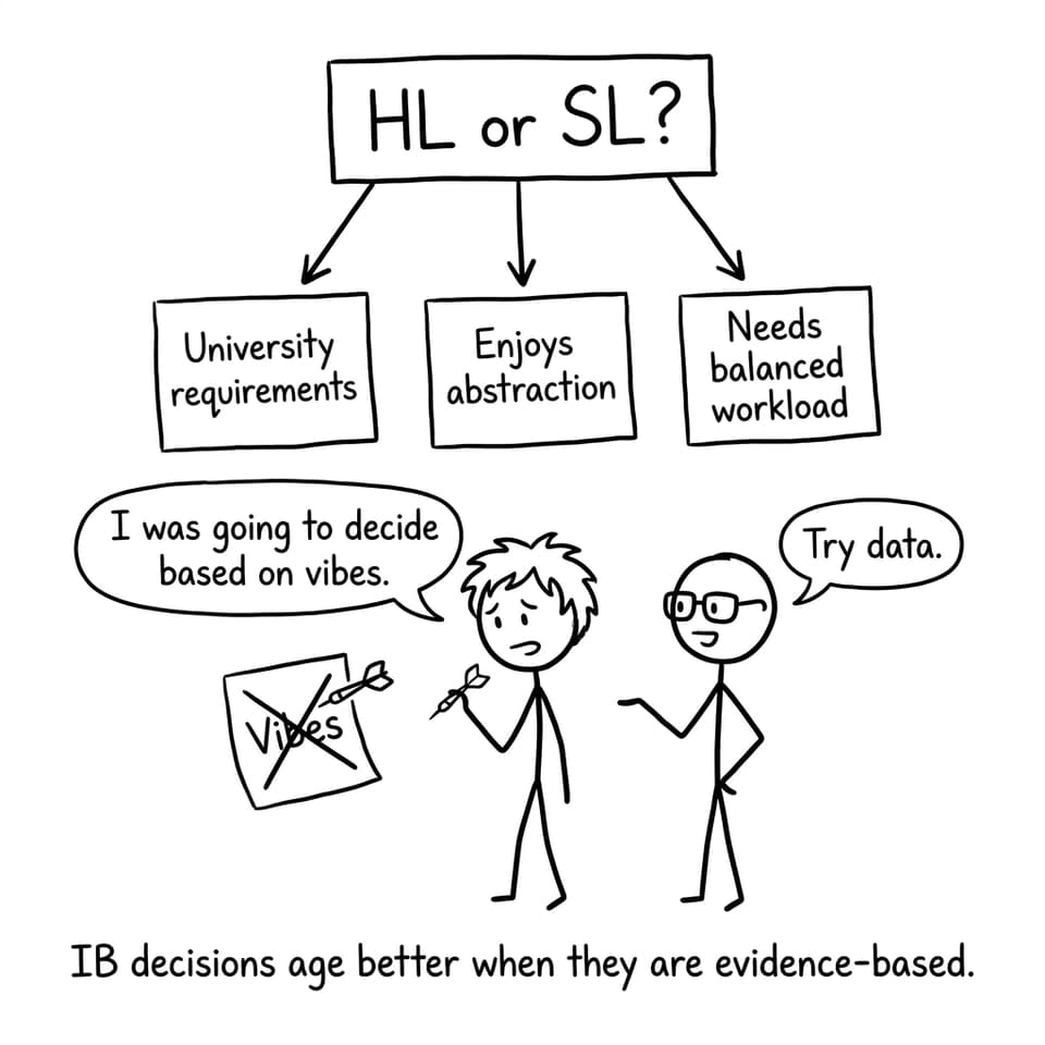 HL or SL flowchart with crossed-out “vibes”