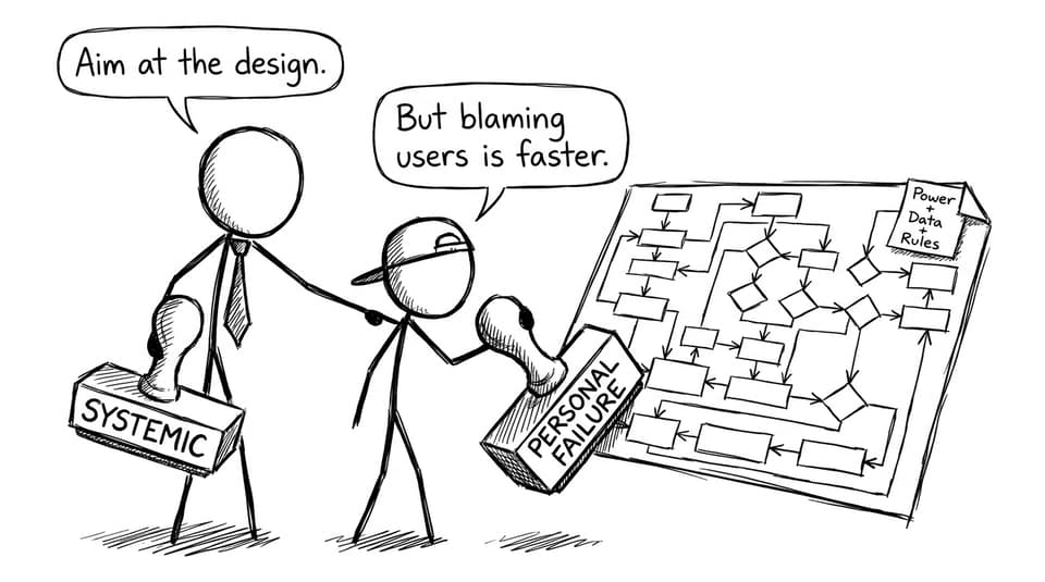 Teacher redirects student from blaming users to blaming systems