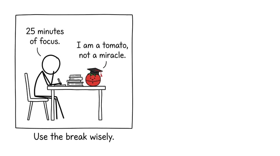 An XKCD-style student and tomato timer joke about focus