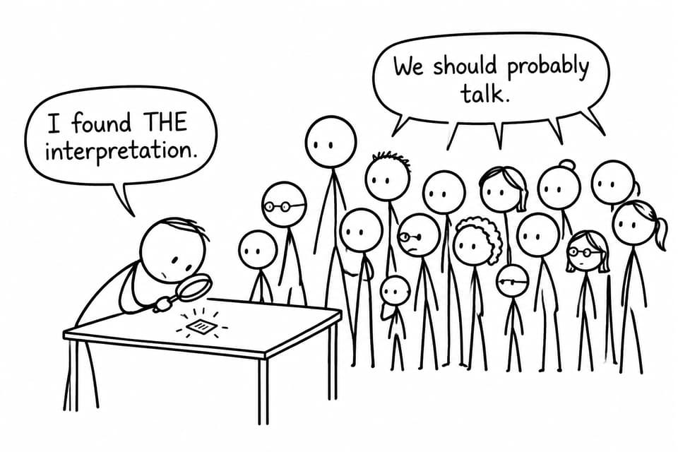 A student announces one interpretation while a large crowd waits to offer other perspectives
