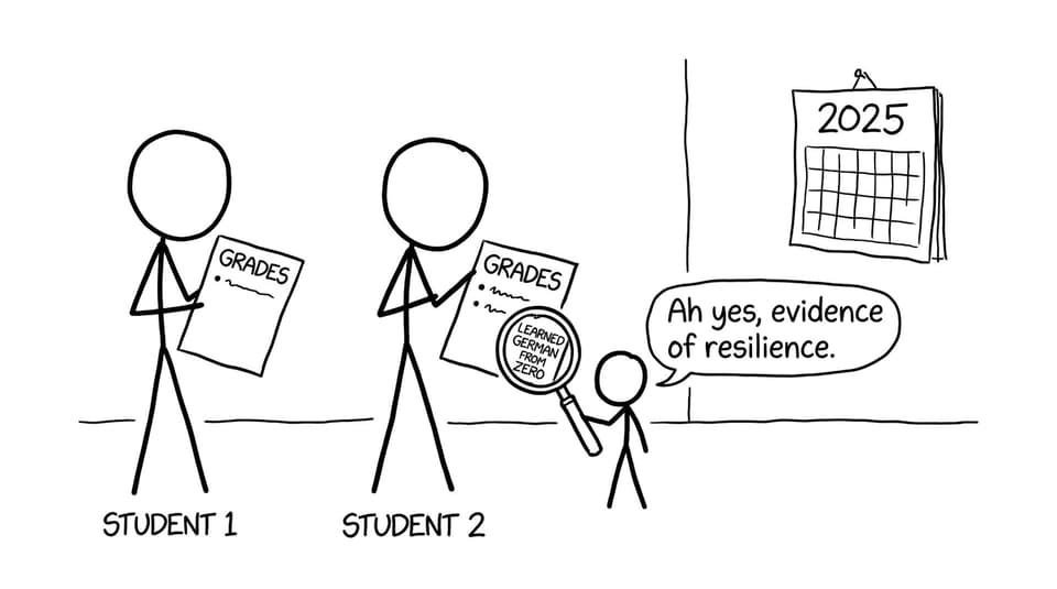 Grades vs grades plus “learned German from zero” badge