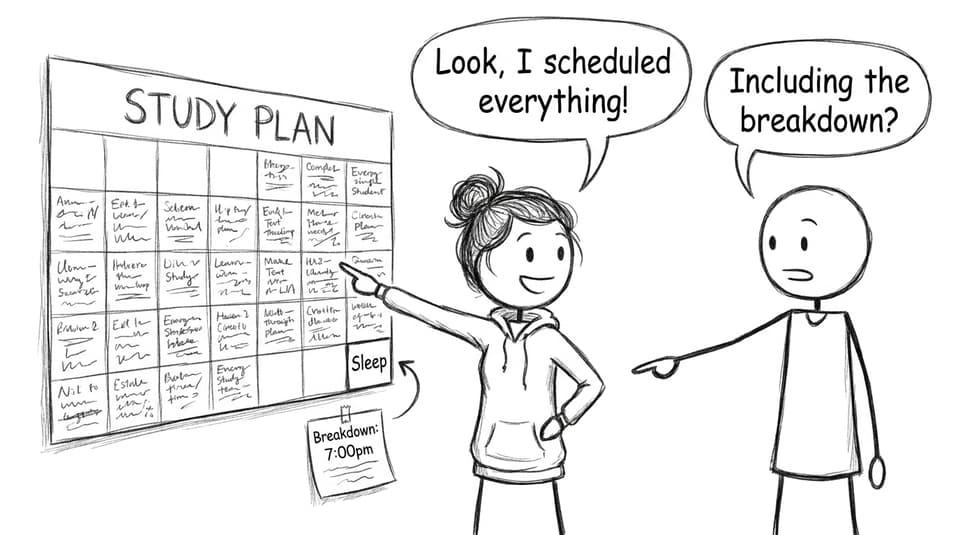 Over-scheduled study calendar comic