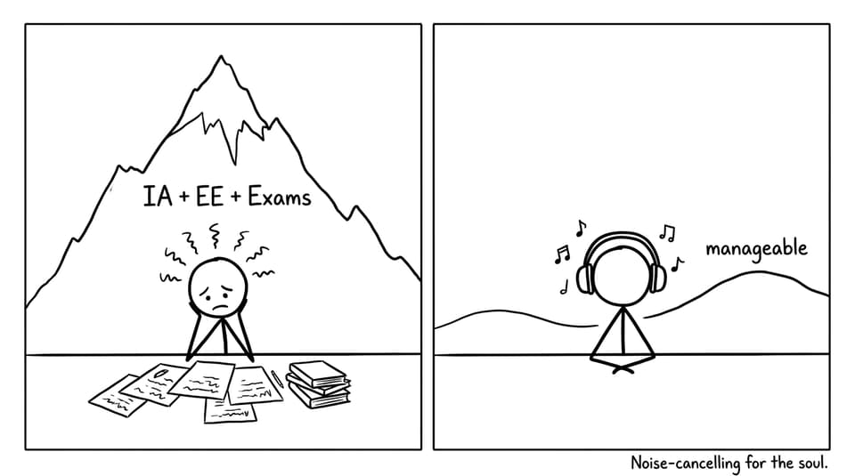 An IB stress mountain shrinks with headphones