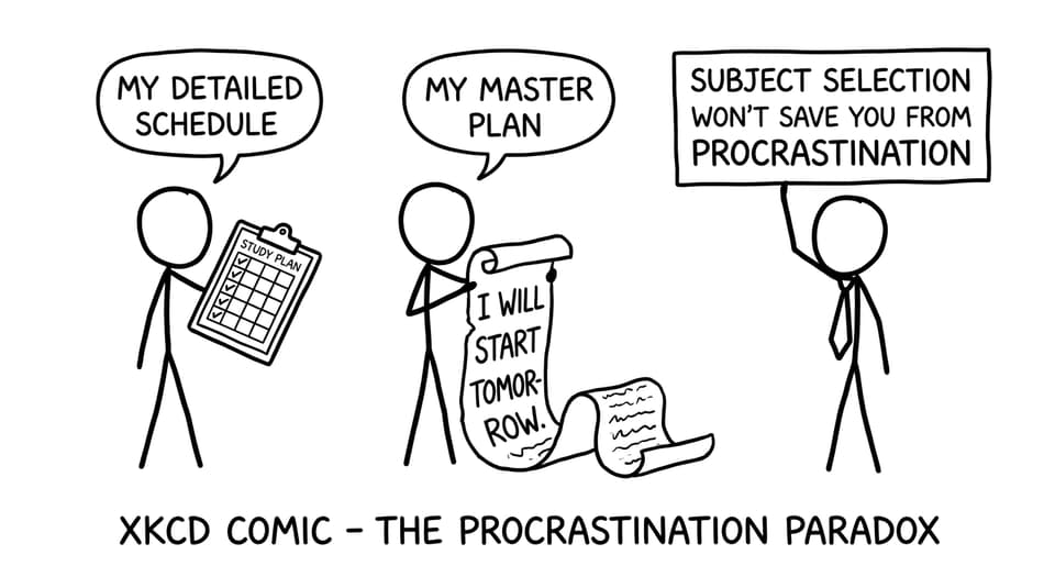 Subject selection vs procrastination comic