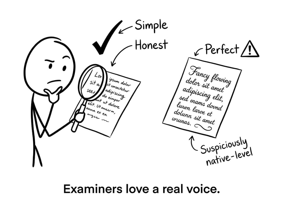 Teacher spotting “suspiciously native-level” writing versus honest simple writing