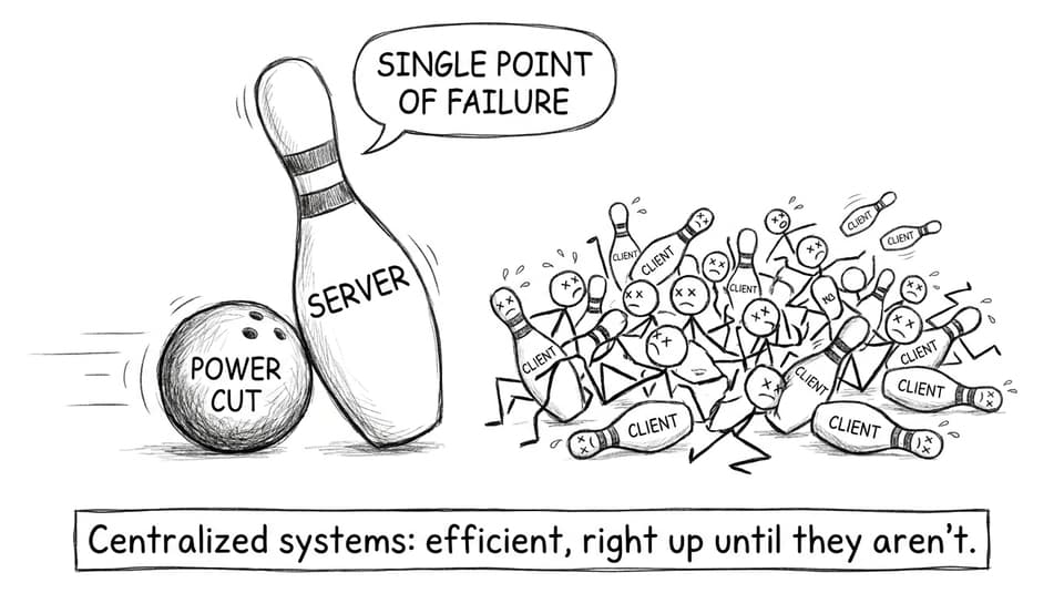 Single point of failure bowling pin joke
