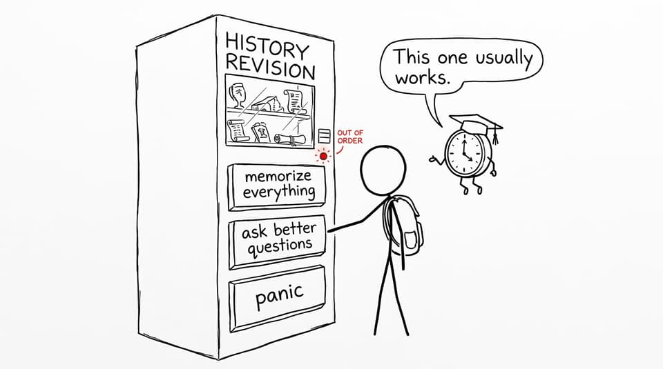 A student choosing better questions from a history revision machine