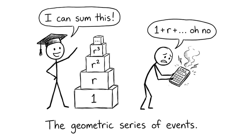 Student builds geometric series tower while calculator smokes