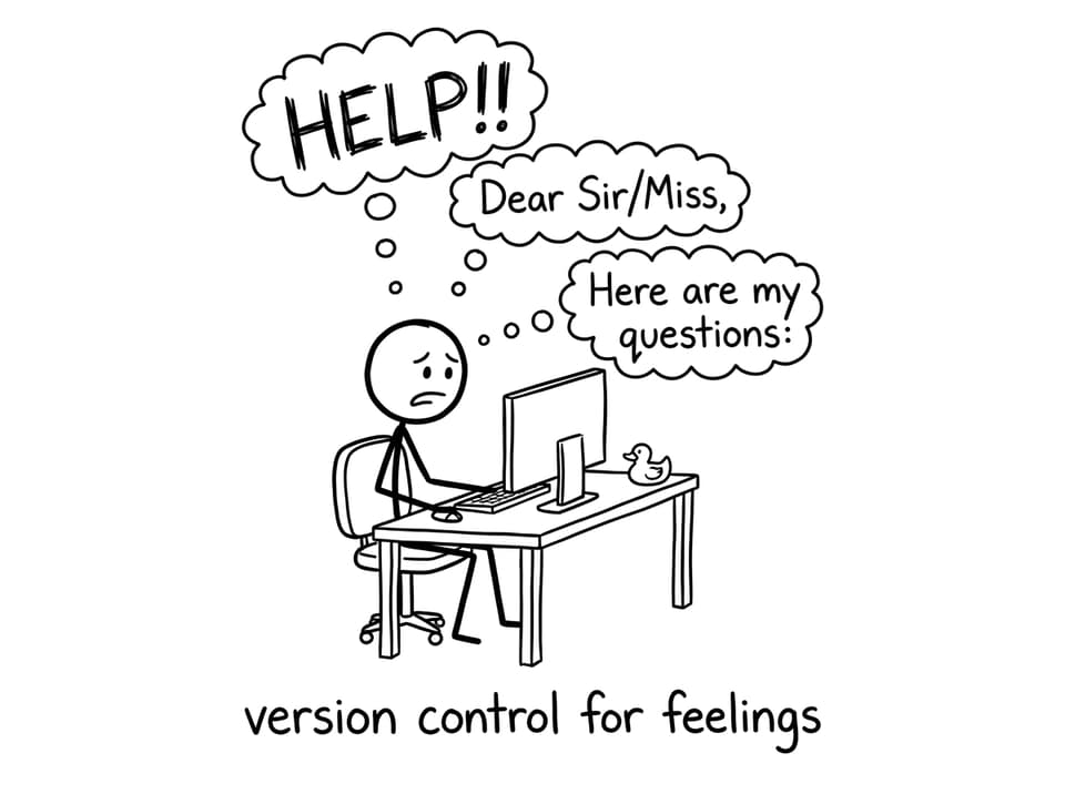 A student drafts an email with a rubber duck therapist