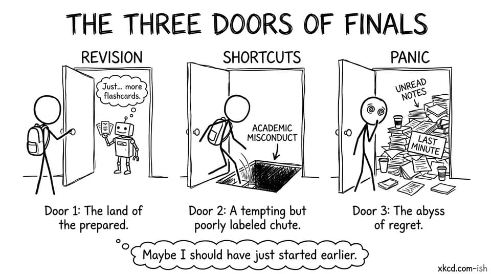 Three doors: Revision vs Shortcuts vs Panic