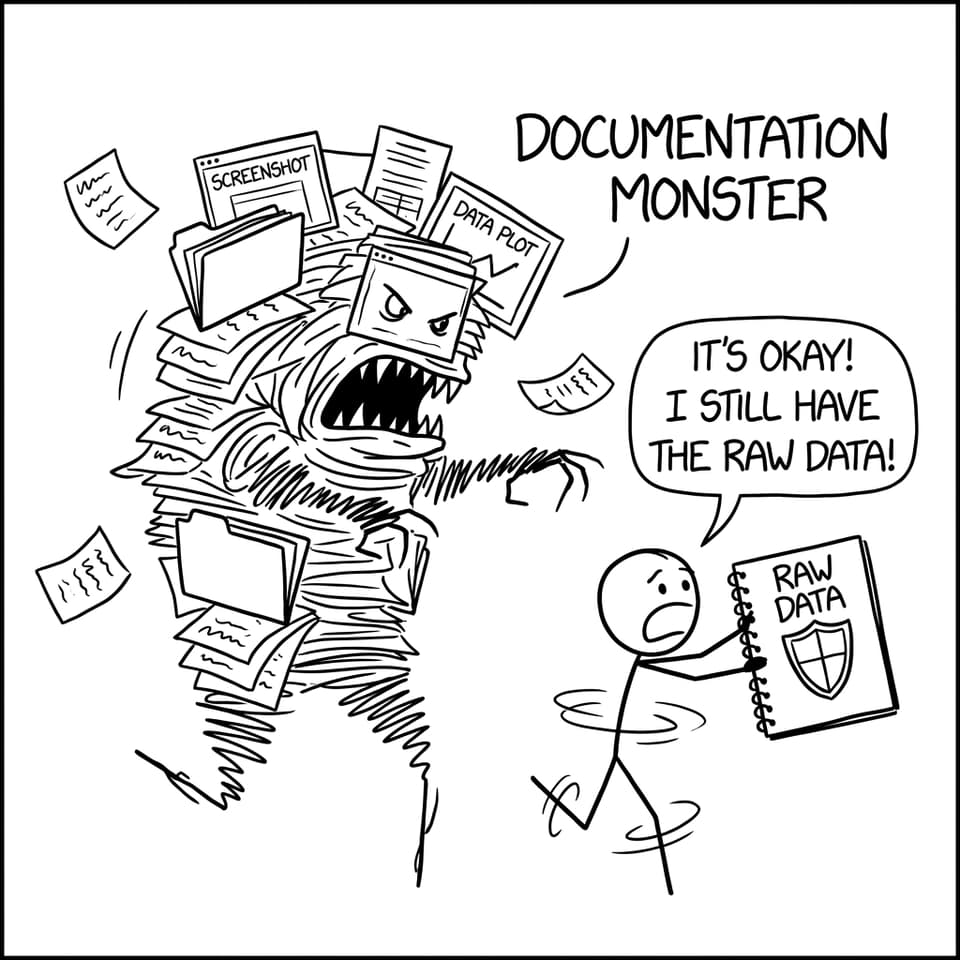 Paper monster chasing student who forgot raw data