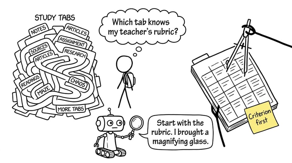 XKCD-style comic about using a rubric before choosing study tools