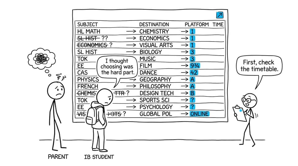 An IB family discovers that timetable logistics can be harder than choosing a subject
