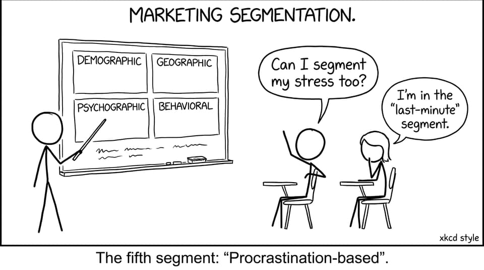 Four segmentation boxes classroom comic