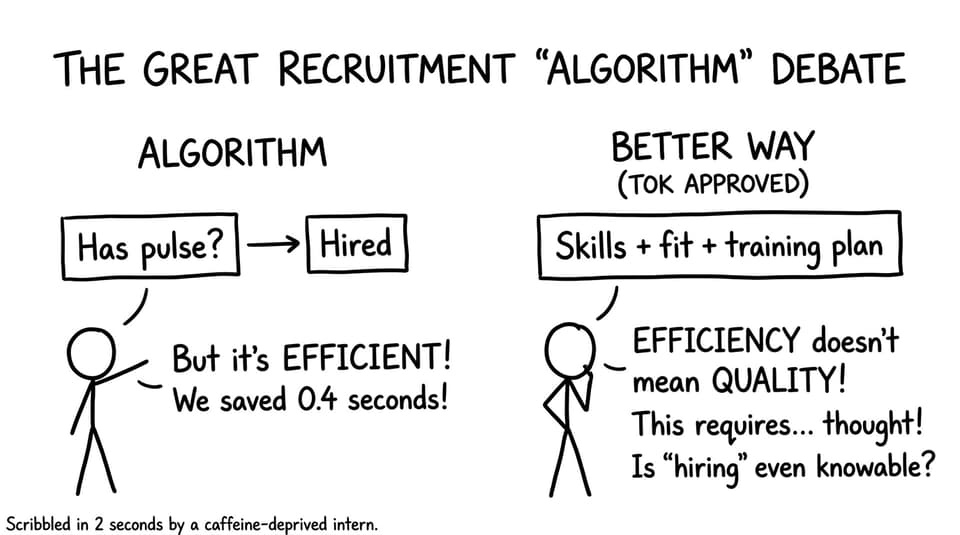 A hilariously bad vs better hiring flowchart