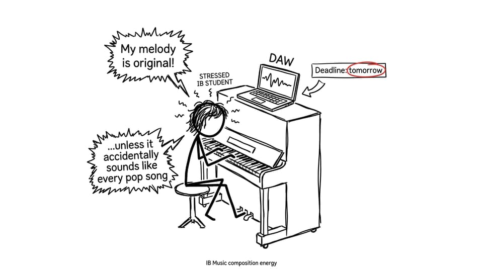 A stressed student composing for IB Music
