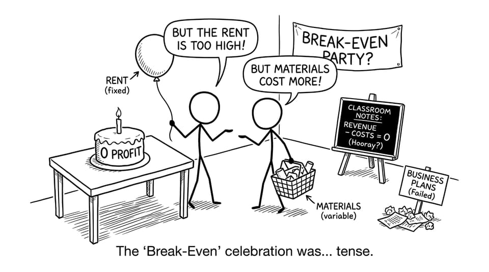 Break-even party with “0 profit” cake