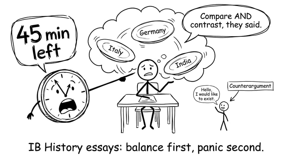 IB History essays: balance first, panic second.
