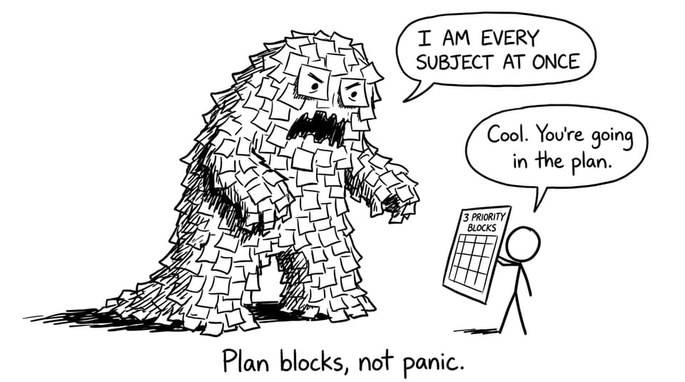 A sticky-note calendar monster vs a simple plan