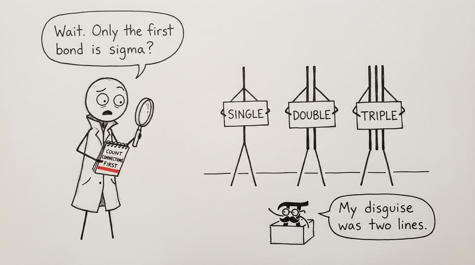 Comic detective discovering the bond-counting trap