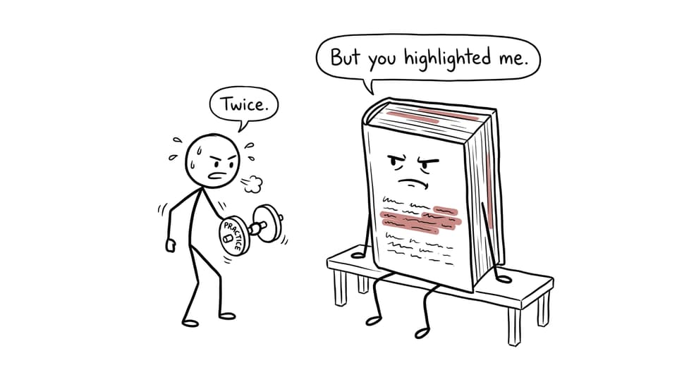 A student chooses practice while a highlighted textbook objects