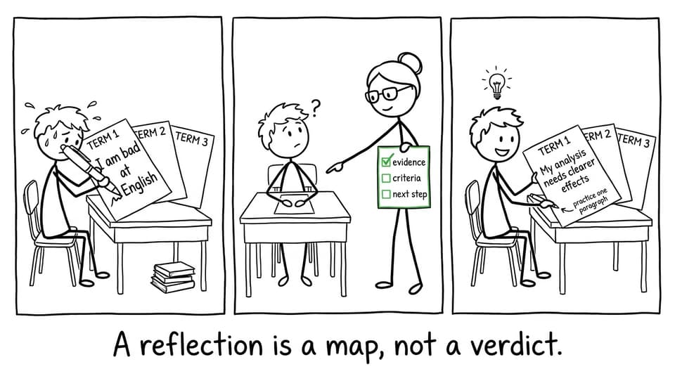 A student replaces a harsh self-judgment with an evidence-based reflection