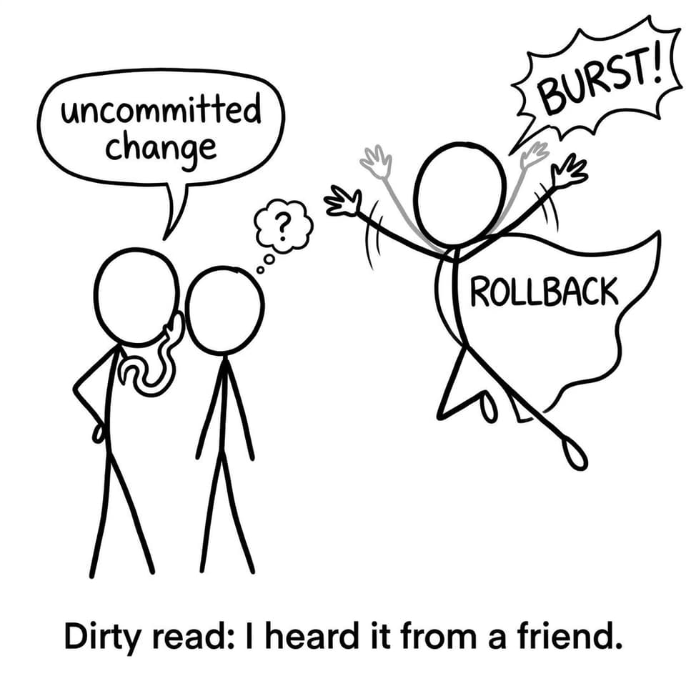 Someone hears an uncommitted rumor and then rollback arrives dramatically