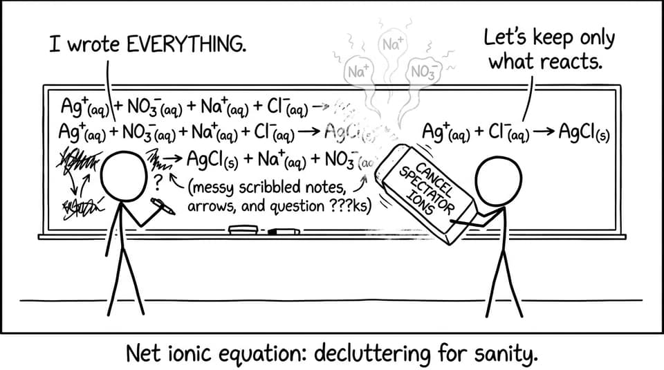 Net ionic equation decluttering