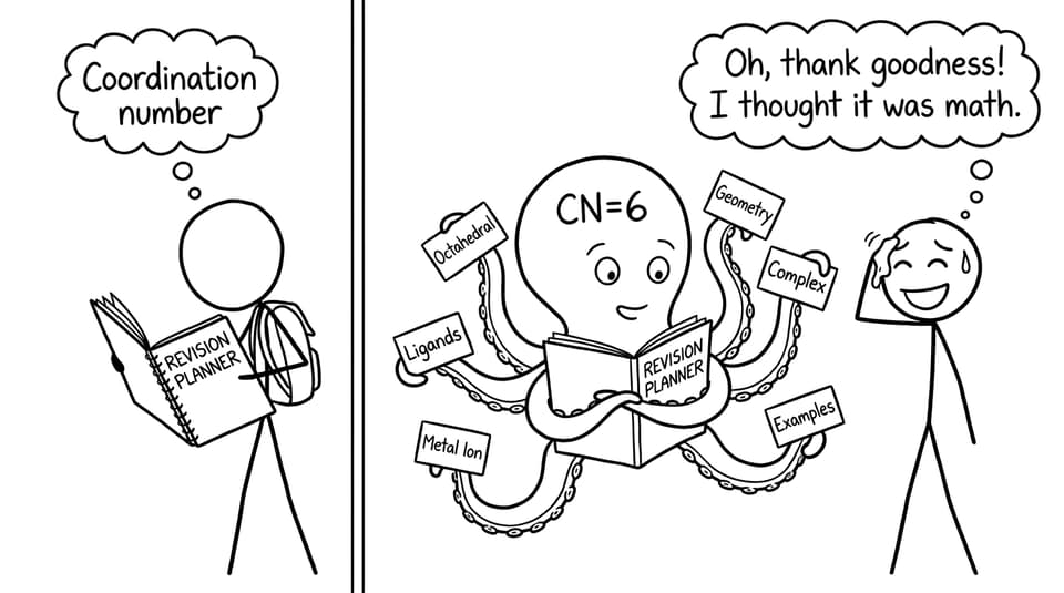 Octopus with six arms labeled CN=6 holding flashcards