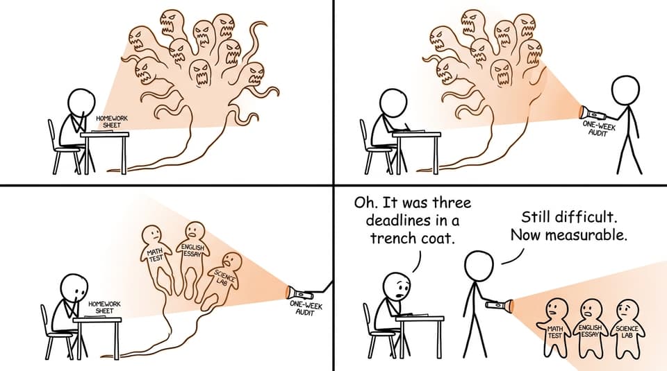 An IB workload monster revealed as three deadlines in a trench coat