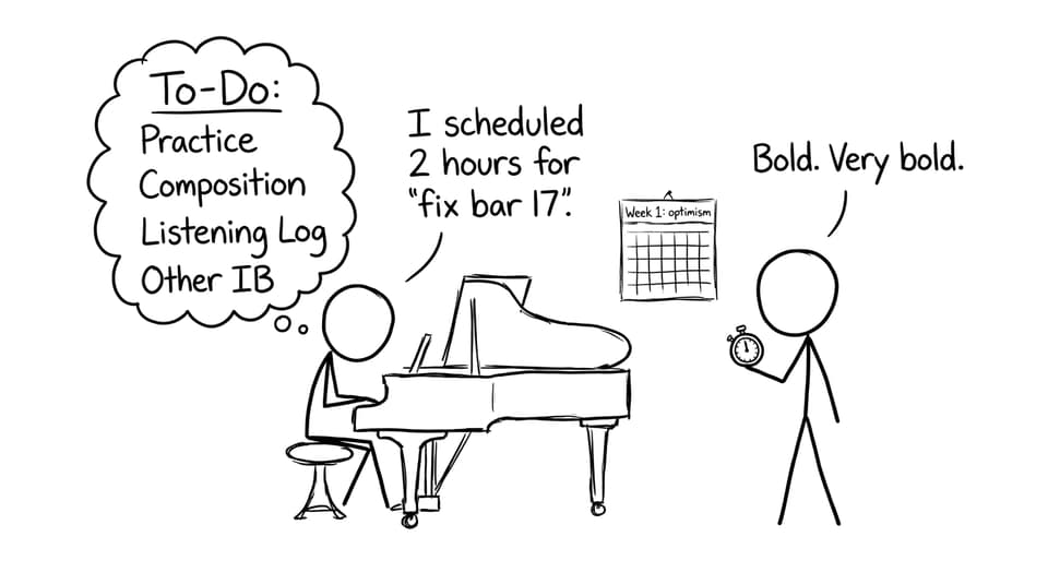 An IB Music student schedules optimism