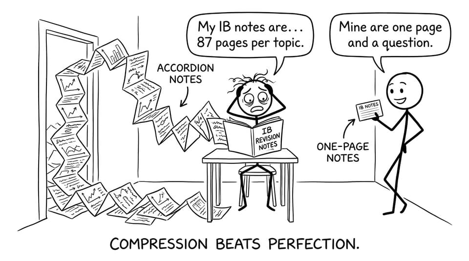 Funny comic about overlong notes vs one-page notes